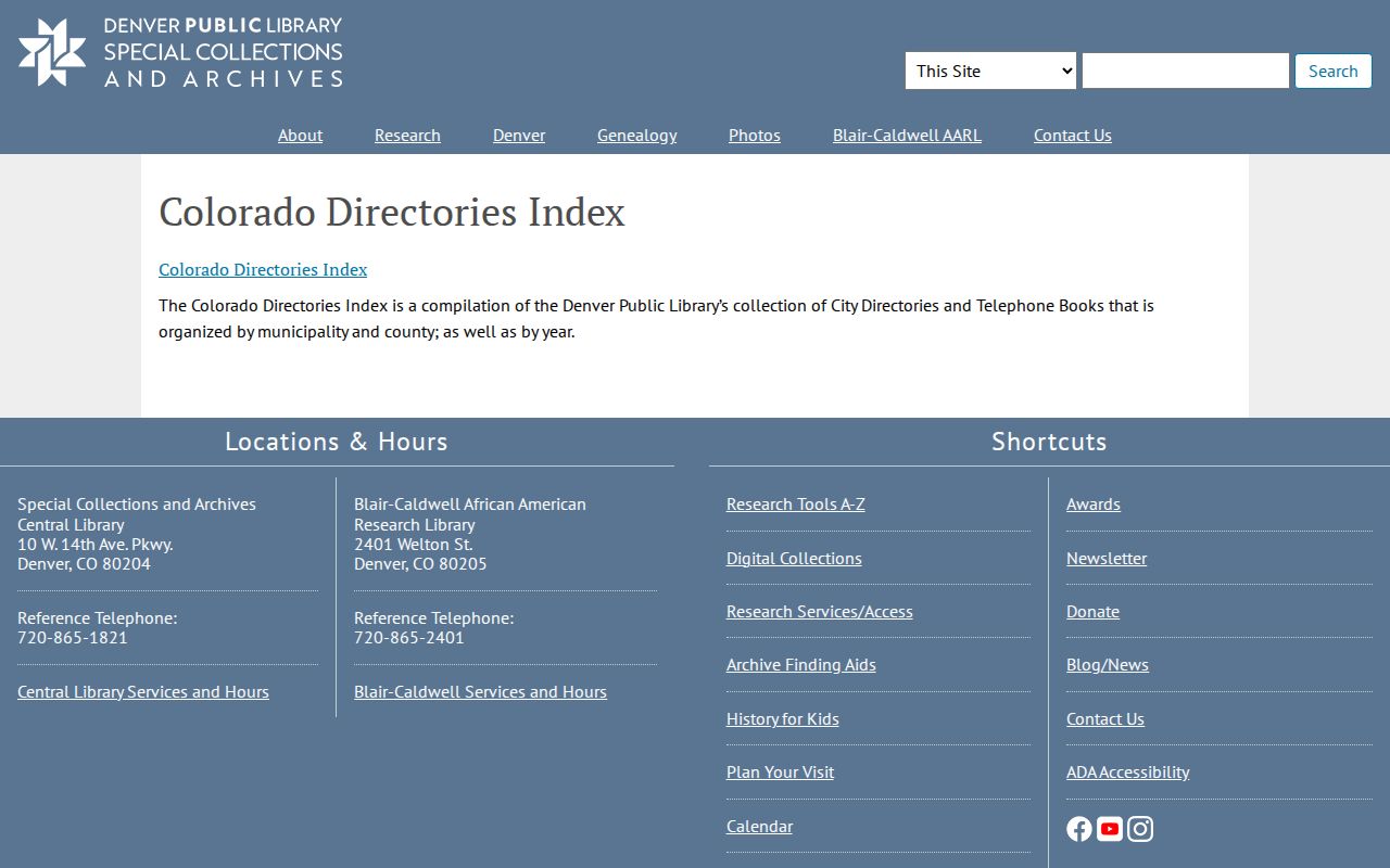 Adams County city directory Denver Public Library directory index