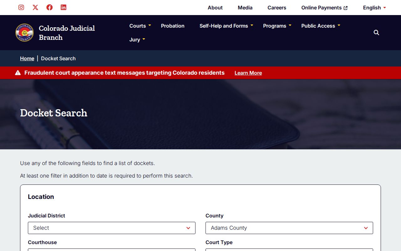Adams County residents directory court docket search form