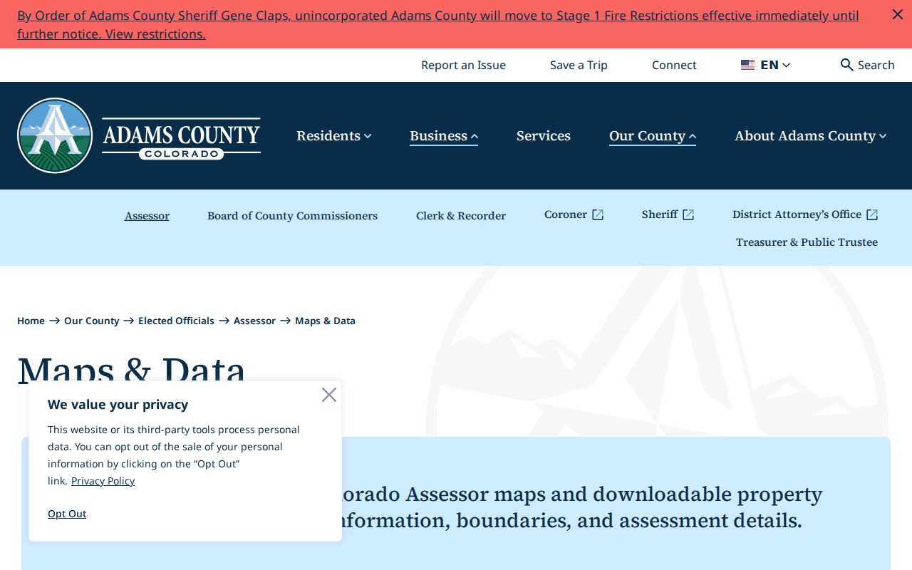 Adams County ZIP code directory assessor maps and data source